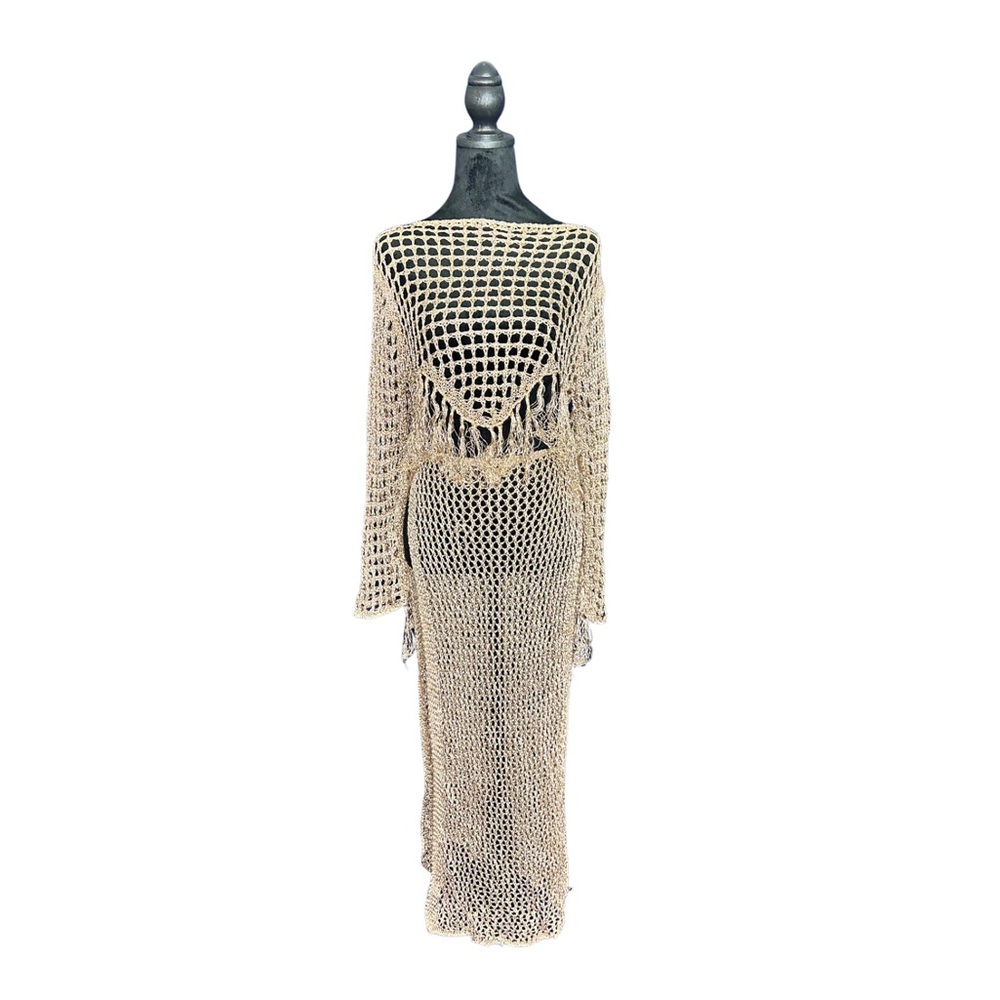 Beige Crochet Maxi Dress